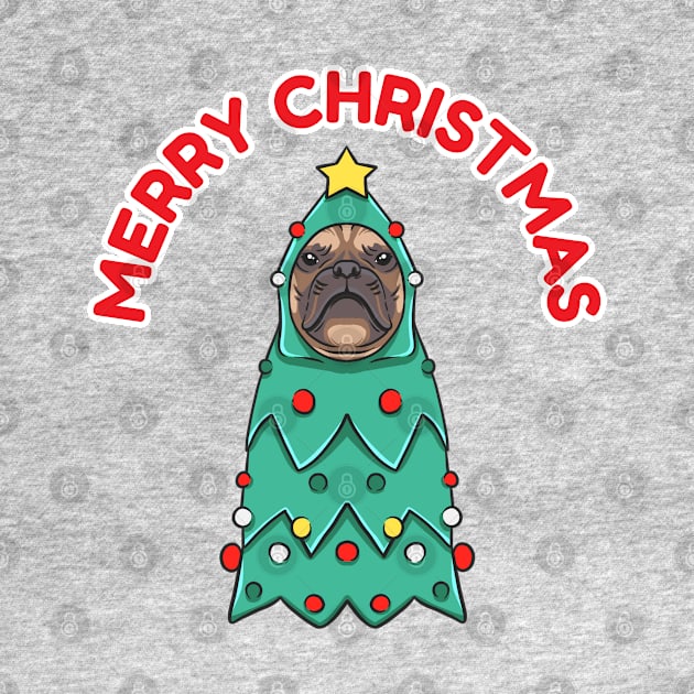 Bulldog dog in christmas tree costume by Wahyuwm48